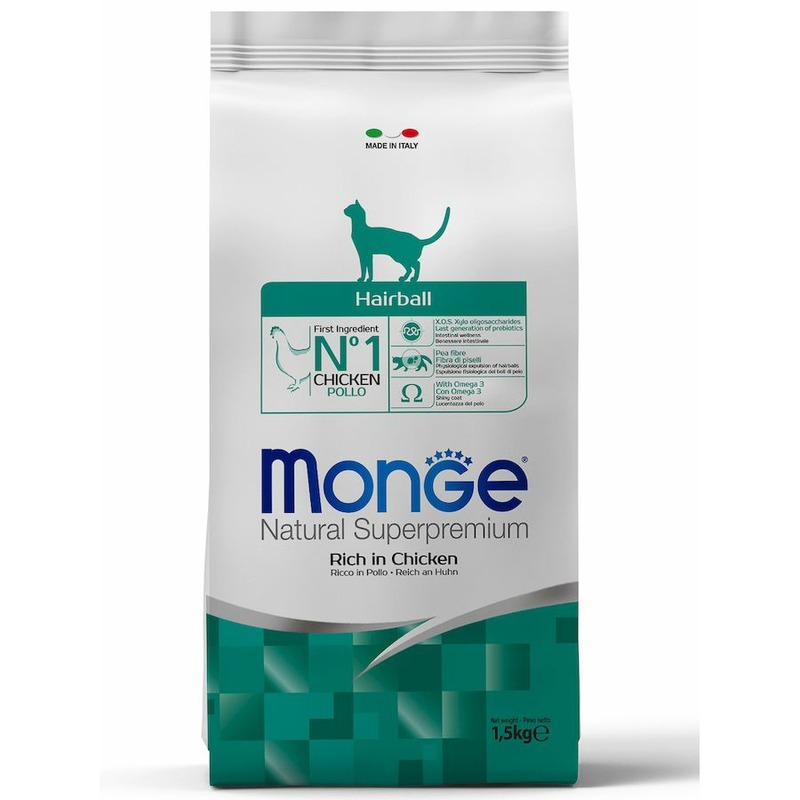 цена Monge Cat Daily Line Hairball полнорационный сухой корм для кошек, для выведения комков шерсти - 1,5 кг