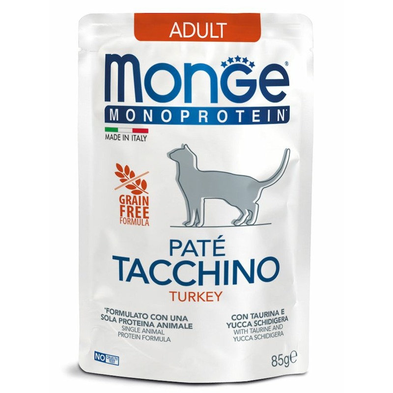 Monge Cat Monoprotein полнорационный влажный корм для кошек, беззерновой, паштет с индейкой, в паучах - 85 г monge cat grill pouch паучи для взрослых кошек новозеландский ягненок 85г х 10 шт
