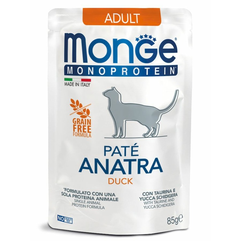 Monge Cat Monoprotein полнорационный влажный корм для кошек, беззерновой, паштет с уткой, в паучах - 85 г monge cat grill pouch паучи для взрослых кошек новозеландский ягненок 85г х 10 шт