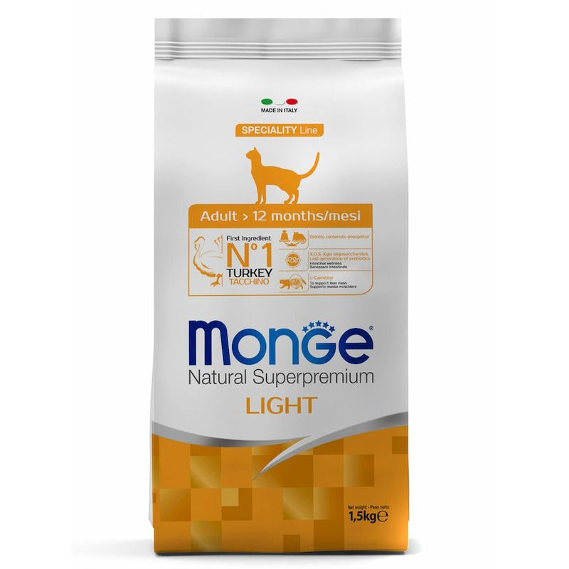 Monge Cat Speciality Line Light полнорационный сухой корм для кошек, низкокалорийный, с индейкой - 1,5 кг