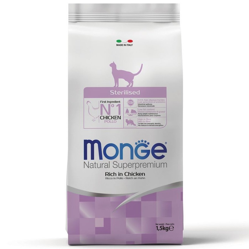 цена Monge Cat Daily Line Sterilised полнорационный сухой корм для стерилизованных кошек, с курицей - 1,5 кг