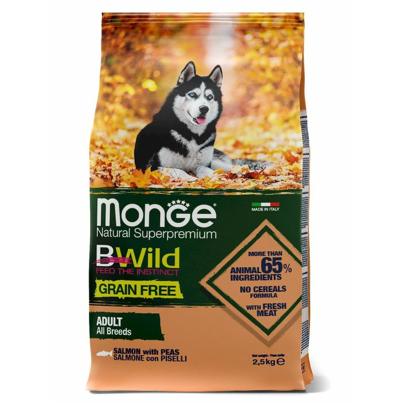 Monge Dog BWild Grain Free полнорационный сухой корм для собак, беззерновой, с лососем и горохом - 2,5 кг
