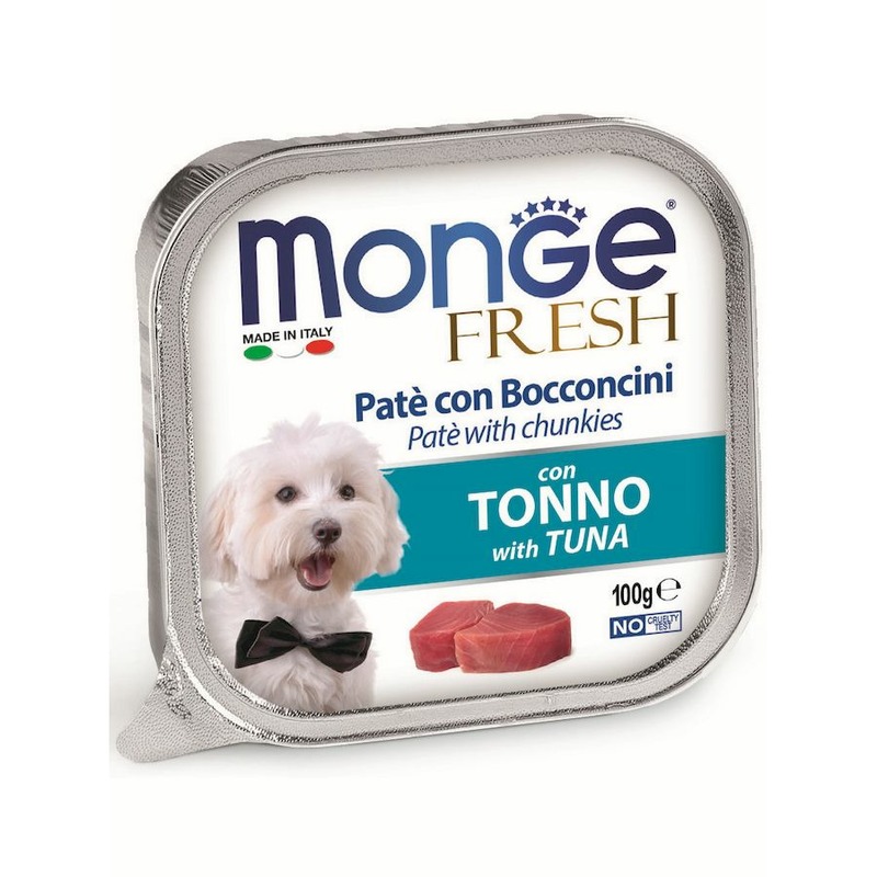 Monge Dog Fresh полнорационный влажный корм для собак, с тунцом, кусочки в паштете, в ламистерах - 100 г корм для собак monge dog monoproteico solo паштет из тунца конс 400г