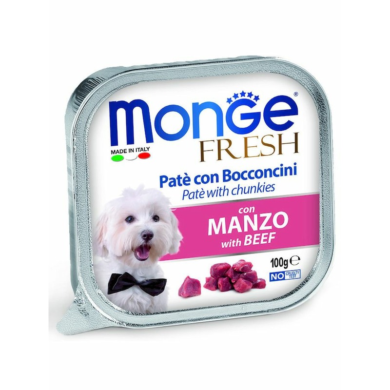 цена Monge Dog Fresh полнорационный влажный корм для собак, с говядиной, кусочки в паштете, в ламистерах - 100 г