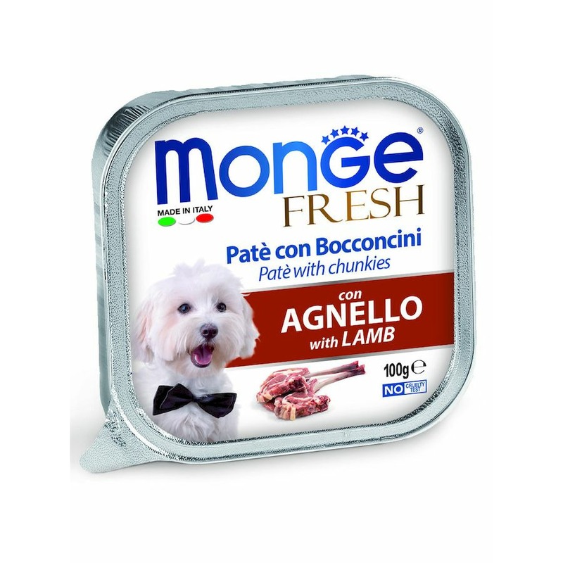 цена Monge Dog Fresh полнорационный влажный корм для собак, с ягненком, кусочки в паштете, в ламистерах - 100 г