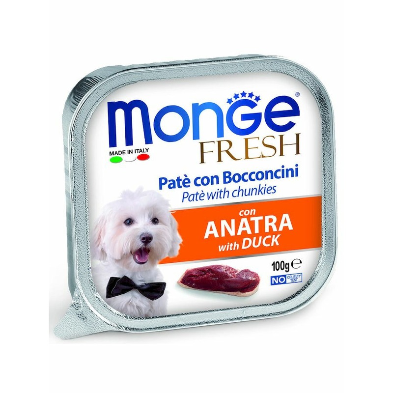 Monge Dog Fresh полнорационный влажный корм для собак, с уткой, кусочки в паштете, в ламистерах - 100 г крекер titbit для собак с мясом утки 100 г