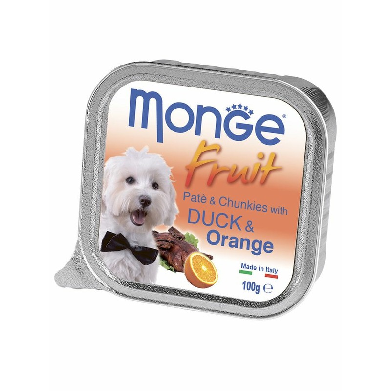 Monge Dog Fresh полнорационный влажный корм для собак, с уткой и апельсином, кусочки в паштете, в ламистерах - 100 г паштет рублевский французский с уткой 175 г