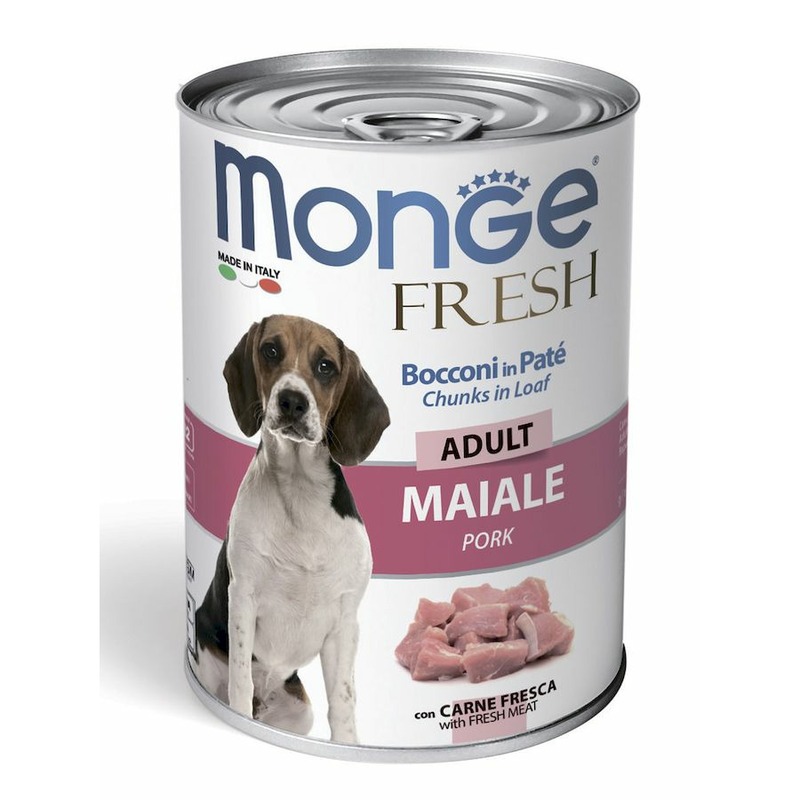 Monge Dog Fresh Chunks in Loaf полнорационный влажный корм для собак, мясной рулет из свинины, кусочки в паштете, в консервах - 400 г