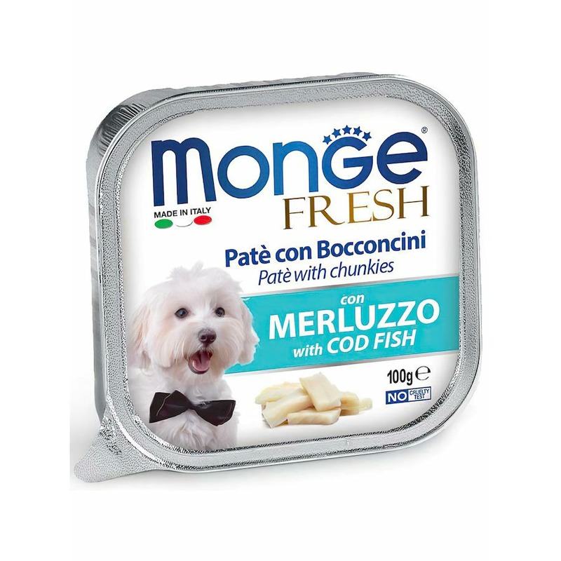 Monge Dog Fresh полнорационный влажный корм для собак с треской, кусочки в паштете, в ламистерах - 100 г