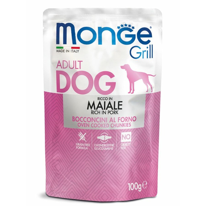 Monge Dog Grill полнорационный влажный корм для собак, беззерновой, cо свининой, кусочки в соусе, в паучах - 100 г 25363