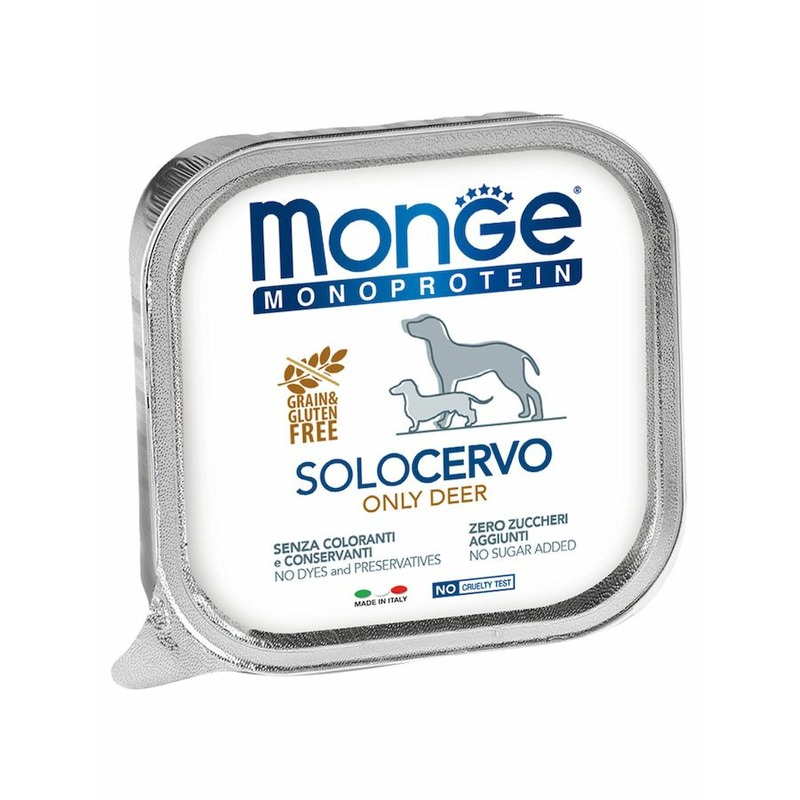 Monge Dog Monoprotein Solo полнорационный влажный корм для собак, беззерновой, паштет с олениной, в ламистерах - 150 г monge dog monoprotein solo полнорационный влажный корм для собак беззерновой паштет с уткой в консервах 400 г