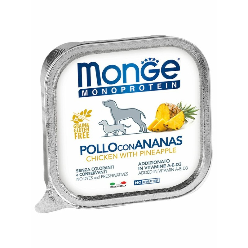 Monge Dog Monoprotein Fruits полнорационный влажный корм для собакдля собак, беззерновой, паштет с курицей и ананасом, в ламистерах - 150 г
