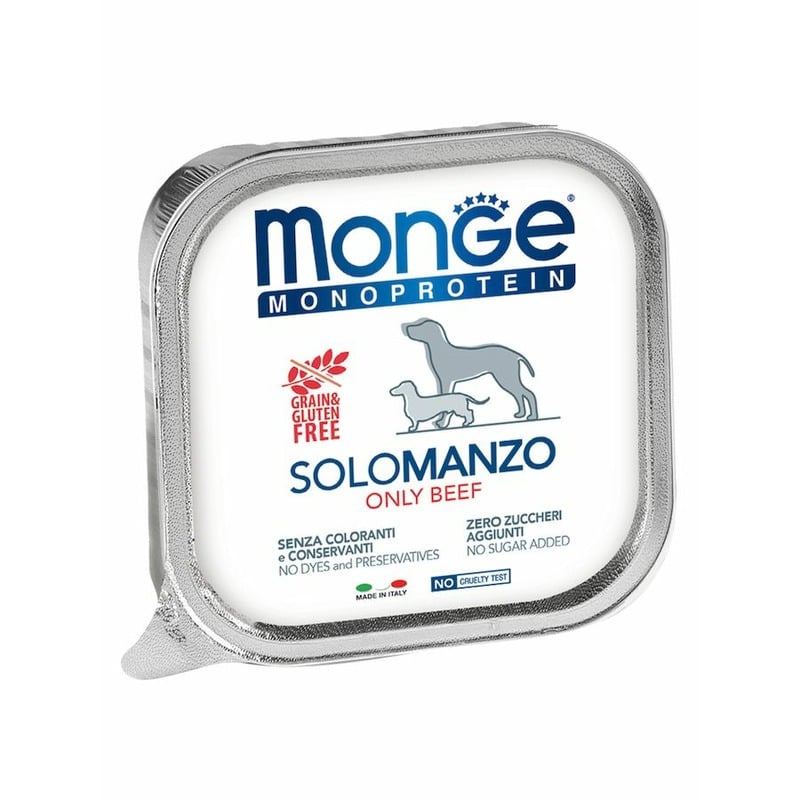 Monge Dog Monoprotein Solo полнорационный влажный корм для собак, беззерновой, паштет с говядиной, в ламистерах - 150 г мнямс паштет из говядины и ягненка для собак всех пород здоровые суставы 200 г х 12 шт