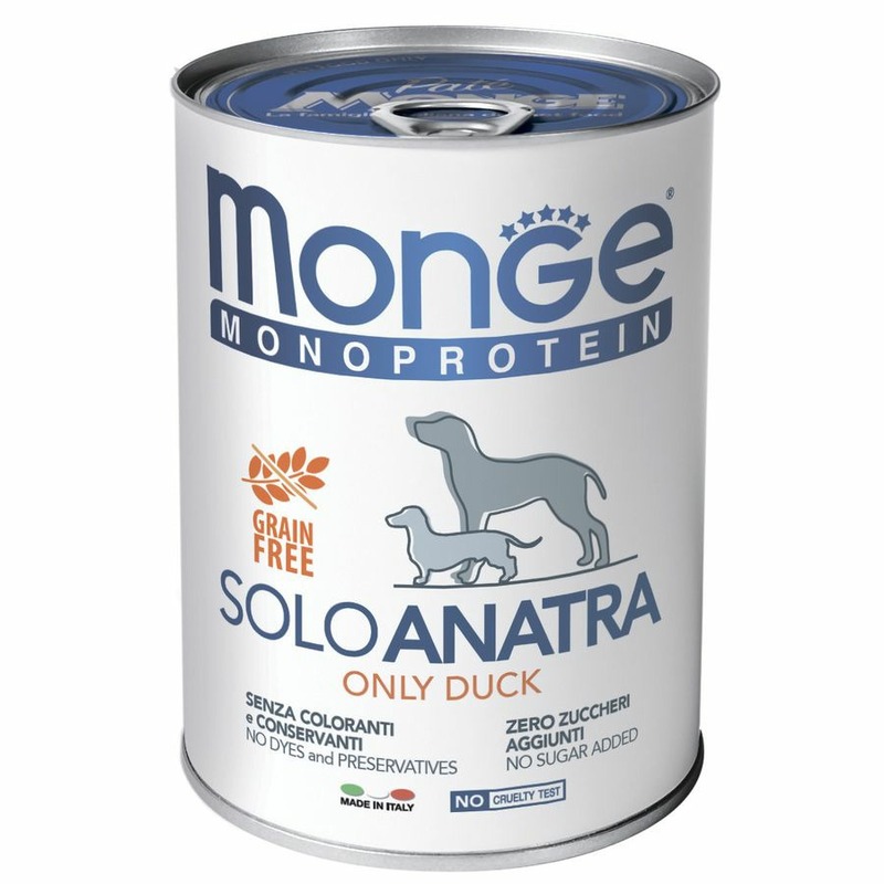 Monge Dog Monoprotein Solo полнорационный влажный корм для собак, беззерновой, паштет с уткой, в консервах - 400 г сore 95 влажный корм для собак паштет с курицей уткой и морковью в консервах 400 г