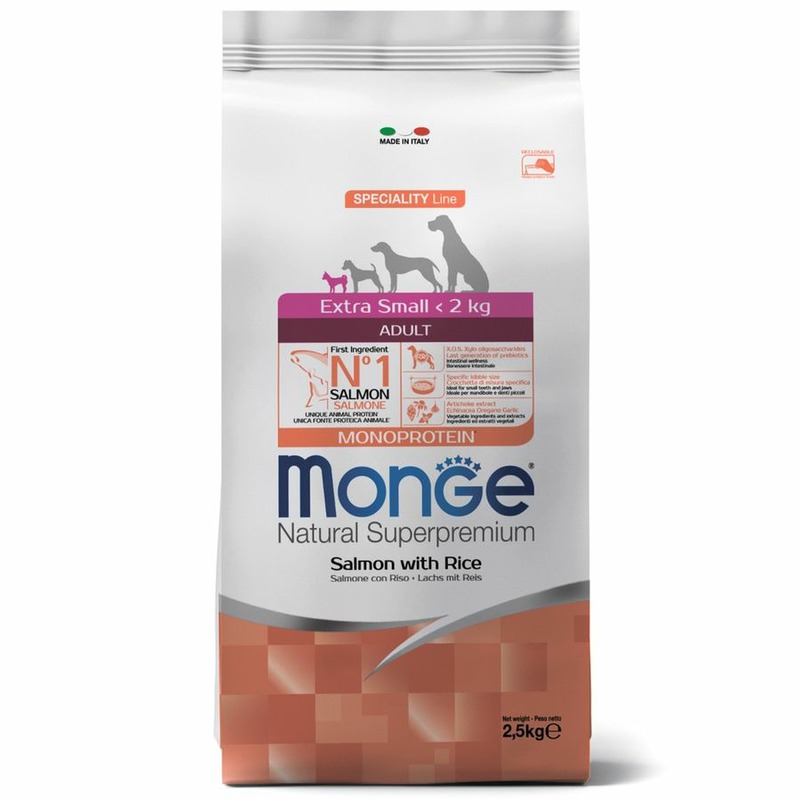 Monge Dog Speciality Line Monoprotein Extra Small полнорационный сухой корм для собак миниатюрных пород, с лососем и рисом monge dog speciality light полнорационный сухой корм для собак низкокалорийный с лососем и рисом