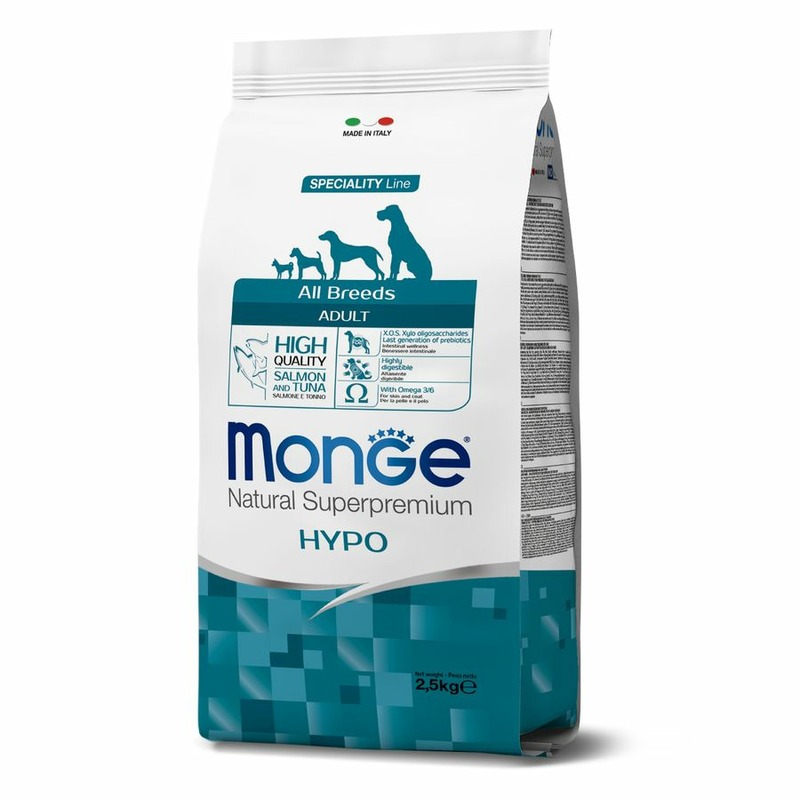 Monge Dog Speciality Hypoallergenic полнорационный сухой корм для собак, гипоаллергенный, с лососем и тунцом - 2,5 кг gina dog hypoallergenic сухой корм для собак гипоаллергенный с индейкой уткой и тунцом 7 5 кг