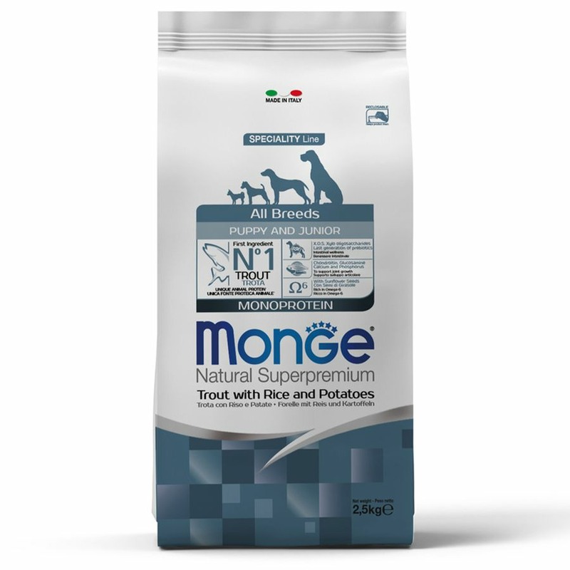 Monge Dog Speciality Line Monoprotein полнорационный сухой корм для щенков, с форелью, рисом и картофелем - 2,5 кг monge dog speciality line monoprotein полнорационный сухой корм для собак с форелью рисом и картофелем