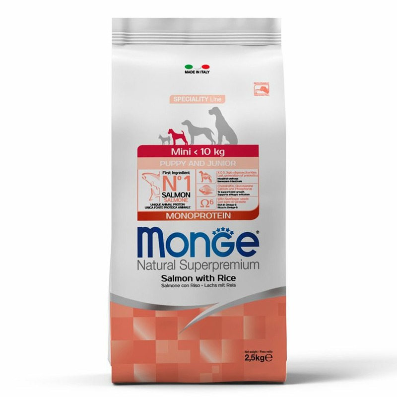 Monge Dog Speciality Line Monoprotein полнорационный сухой корм для щенков мелких пород, с лососем и рисом - 2,5 кг