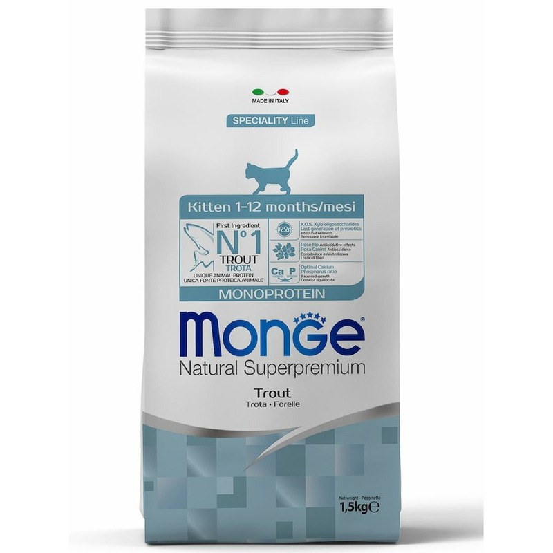 Monge Cat Speciality Line Monoprotein полнорационный сухой корм для котят, с форелью monge cat speciality line monoprotein полнорационный сухой корм для котят и беременных кошек с говядиной 400 г