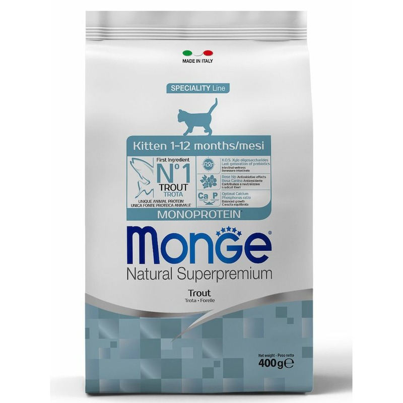 Monge Cat Speciality Line Monoprotein полнорационный сухой корм для котят, с форелью - 400 г шиповник гранулированный здоровье 75 г