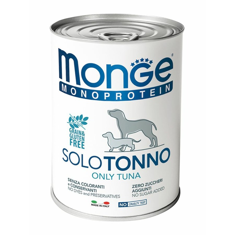 Monge Dog Monoprotein Solo полнорационный влажный корм для собак, беззерновой, паштет с тунцом, в консервах - 400 г корм для собак monge dog monoproteico solo паштет из тунца конс 400г