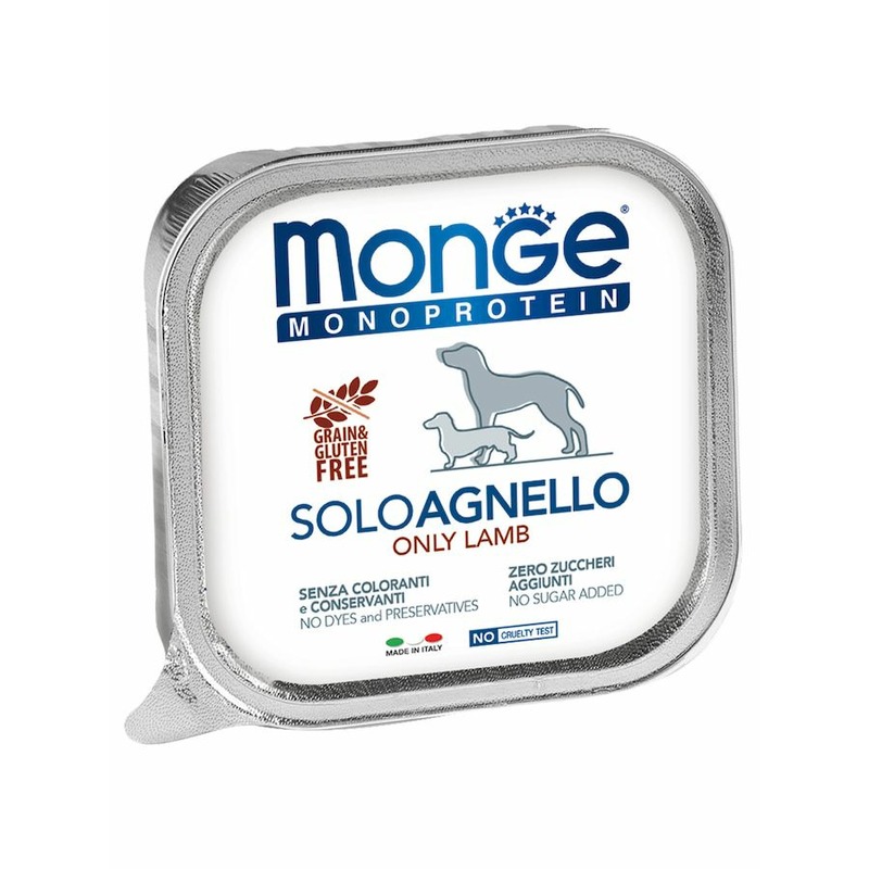 18401 Monge Dog Monoprotein Solo полнорационный влажный корм для собак, беззерновой, паштет с ягненком, в ламистерах - 150 г
