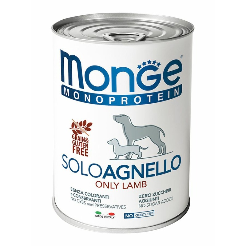 Monge Dog Monoprotein Solo полнорационный влажный корм для собак, беззерновой, паштет с ягненком, в консервах - 400 г monge cat monoprotein полнорационный влажный корм для кошек беззерновой с говядиной мясные хлопья в консервах 80 г