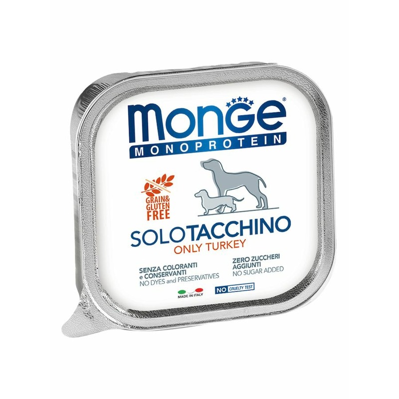 Monge Dog Monoprotein Solo полнорационный влажный корм для собак, беззерновой, паштет с индейкой, в ламистерах - 150 г корм влажный monge monoproteico solo паштет для собак из мяса индейки 150 г