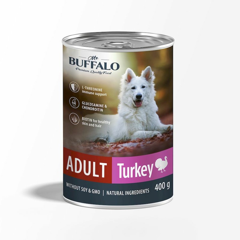 Mr. Buffalo Adult влажный корм для собак, паштет с индейкой, в консервах - 400 г сore 95 влажный корм для собак паштет с индейкой и капустой в консервах 400 г