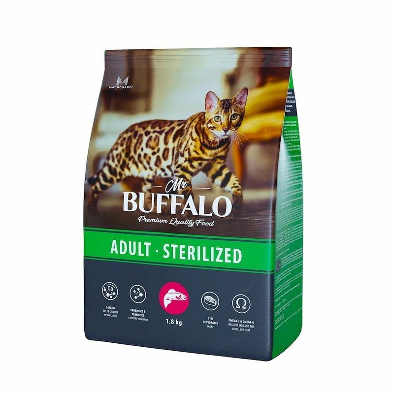Mr. Buffalo Castrated полнорационный сухой корм для стерилизованных котов и кошек, с лососем корм для кошек mr buffalo sterilized курица сух 10кг