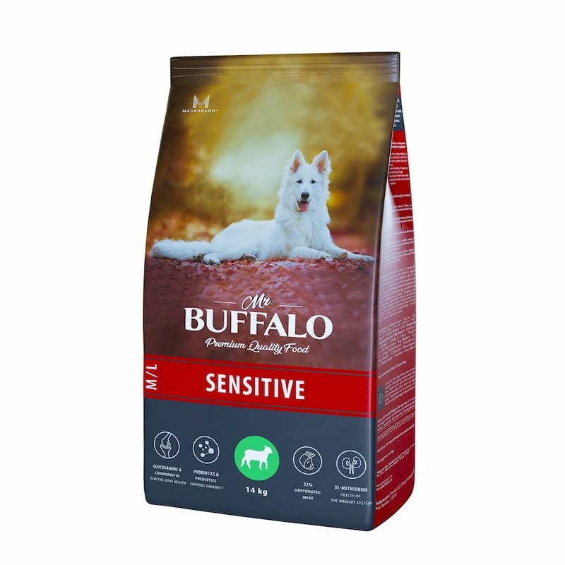 Mr. Buffalo Sensitive полнорационный сухой корм для собак с чувствительным пищеварением, с ягненком mr buffalo mr buffalo паучи для кошек с чувствительным пищеварением индейка в соусе 85 г