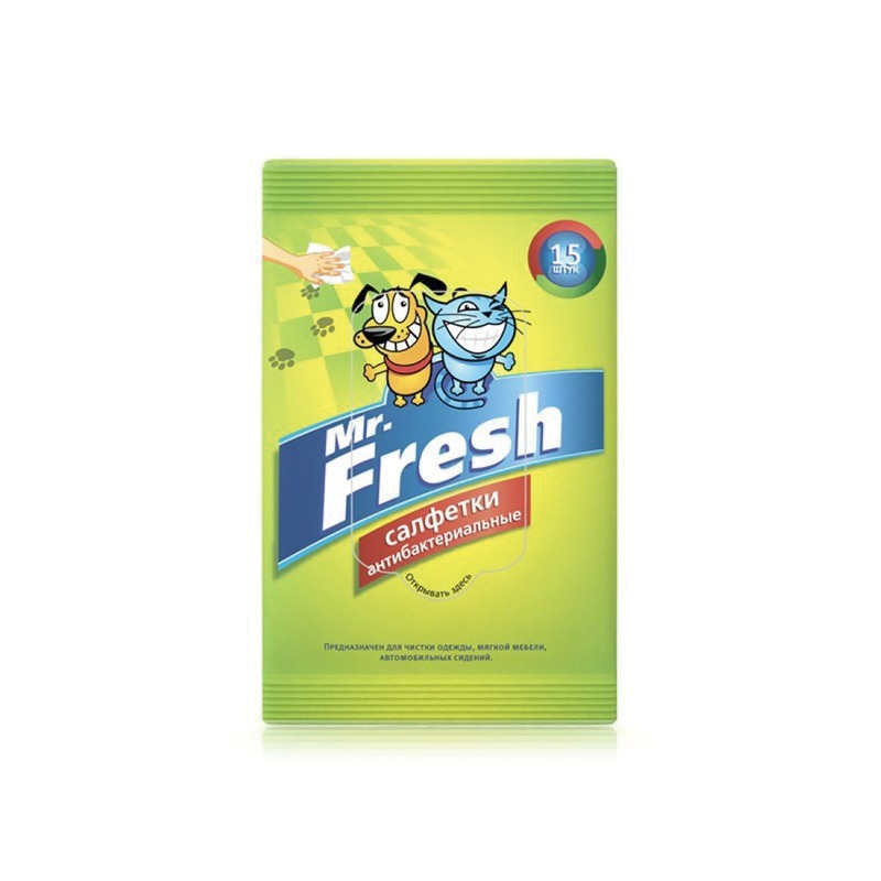 Mr. Fresh Салфетки влажные 15 шт антибактериальные влажные салфетки 15 шт day spa ромашка