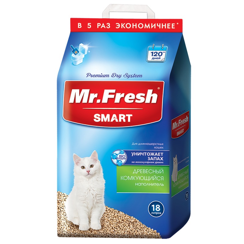 Mr. Fresh Smart наполнитель для длинношерстных кошек mr fresh mr fresh комкующийся древесный наполнитель для короткошерстных кошек 2 13 кг