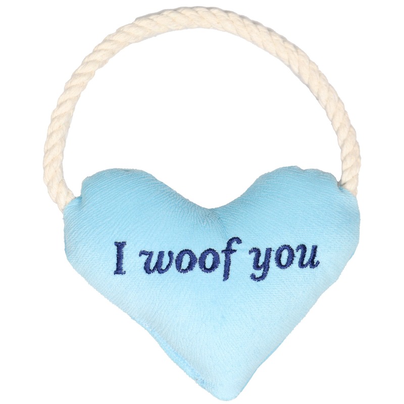 цена Mr.Kranch игрушка для собак мелких и средних пород, сердечко с канатом и пищалкой, голубое - 15х12х4 см
