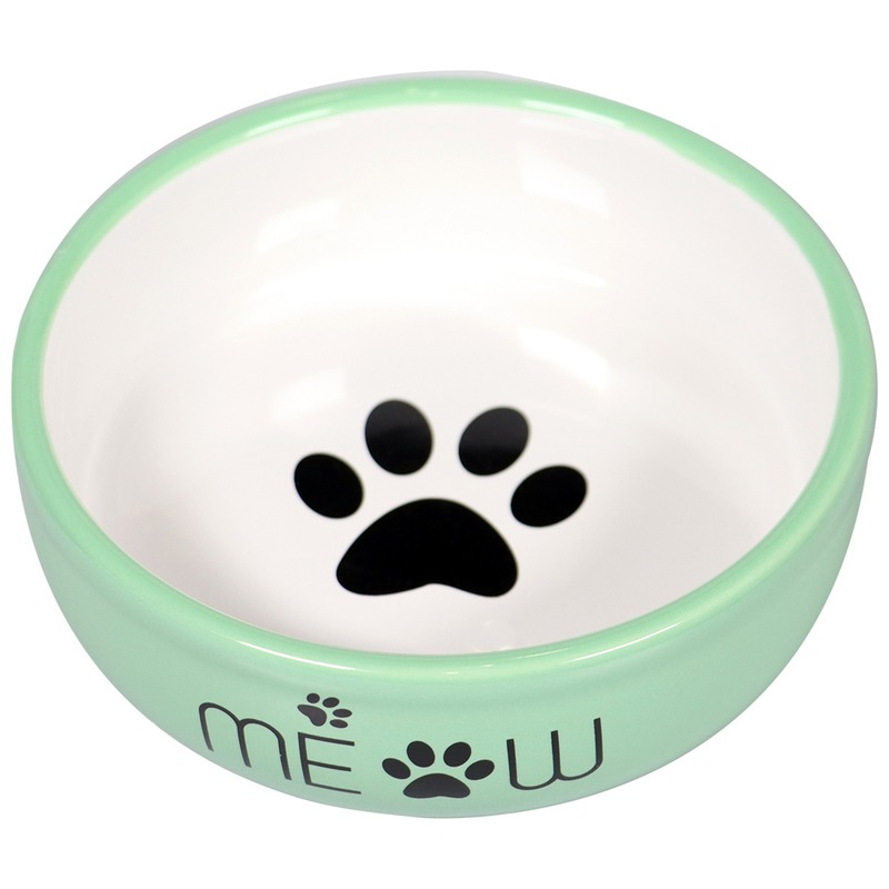 Mr.Kranch Meow миска для кошек, керамическая, зеленая - 380 мл ферпласт миска venere small керамическая с ушками