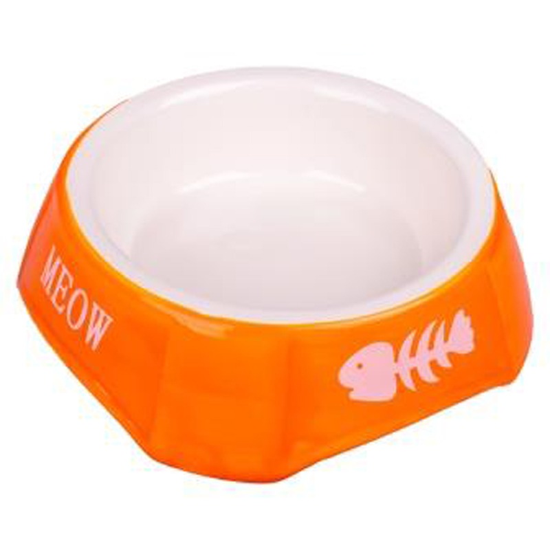 цена Mr.Kranch миска для кошек, керамическая, оранжевая с рыбками - 140 мл