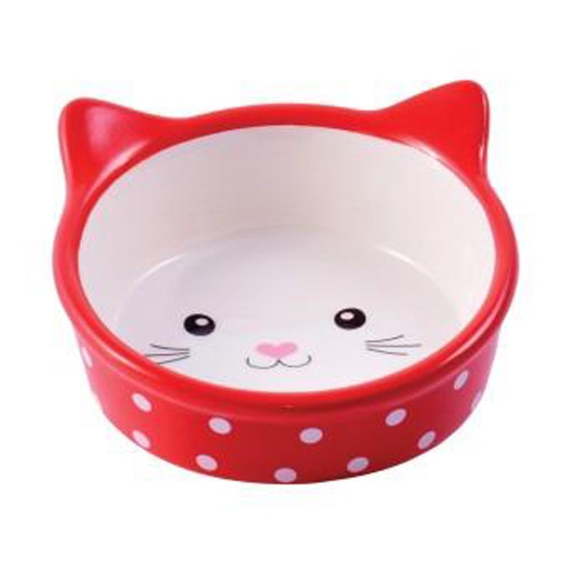 Mr.Kranch миска для кошек \Мордочка кошки\, керамическая, красная в горошек - 250 мл