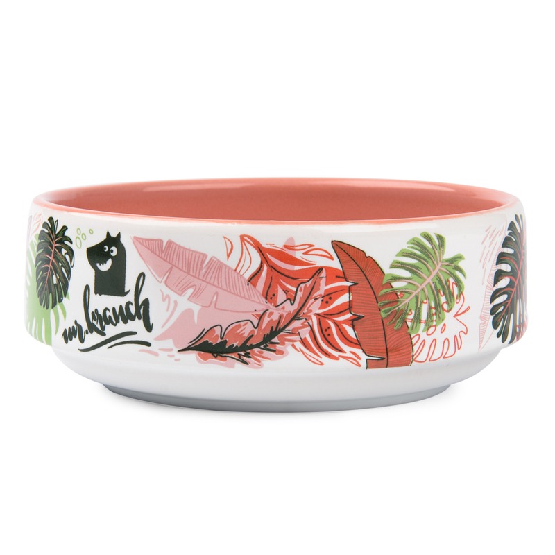 Mr.Kranch миска для собак и кошек \Тропики\, фарфор, розовая - 350 мл керамикарт миски на подставке для собак и кошек двойные оранжевые 2x290 мл