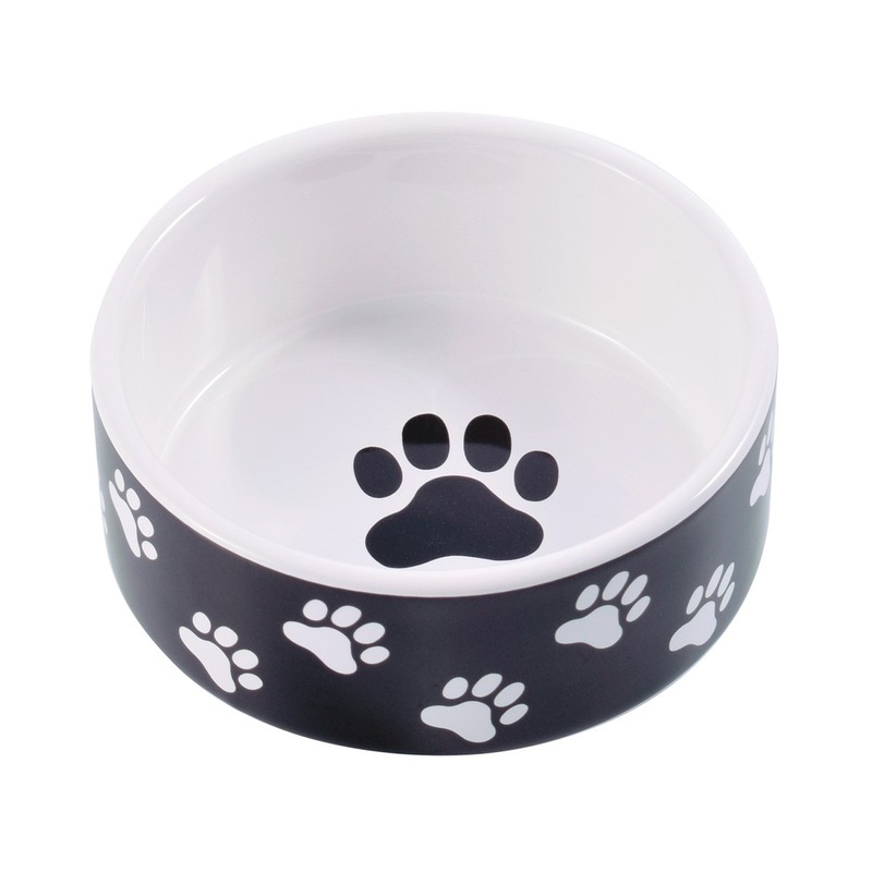 Mr.Kranch миска для собак, керамическая, черная с лапками - 420 мл керамикарт миска керамическая для собак 420 мл черная с желтым