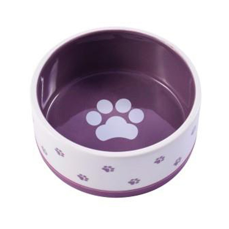 цена Mr.Kranch миска для собак, нескользящая, керамическая, белая с фиолетовым - 360 мл