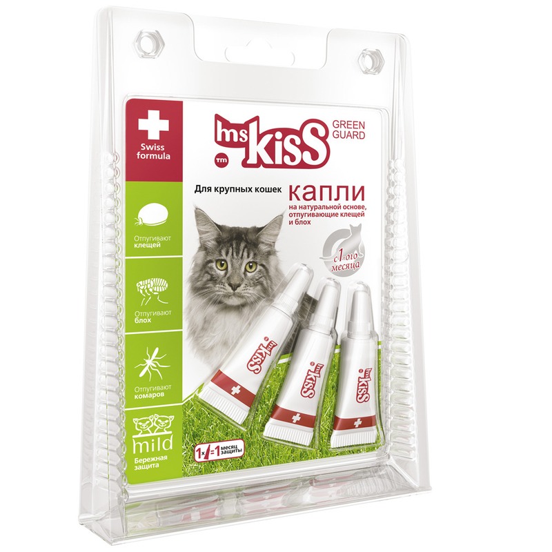 Ms. Kiss капли репеллентные для крупных кошек арома капли антистресс для котят и кошек ms kiss ecolife 10мл