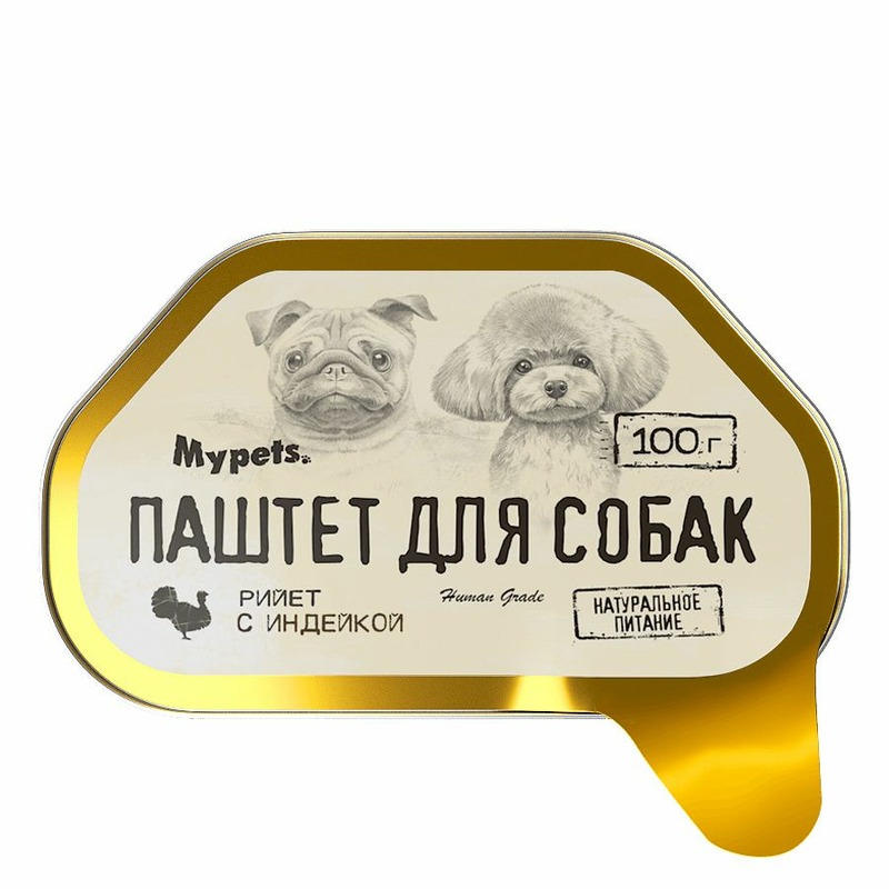 Mypets влажный корм для собак консервы-паштеты мясорастительные стерилизованные, с индейкой, в ламистерах - 100 г (12 шт), размер Для всех пород 471213 - фото 1