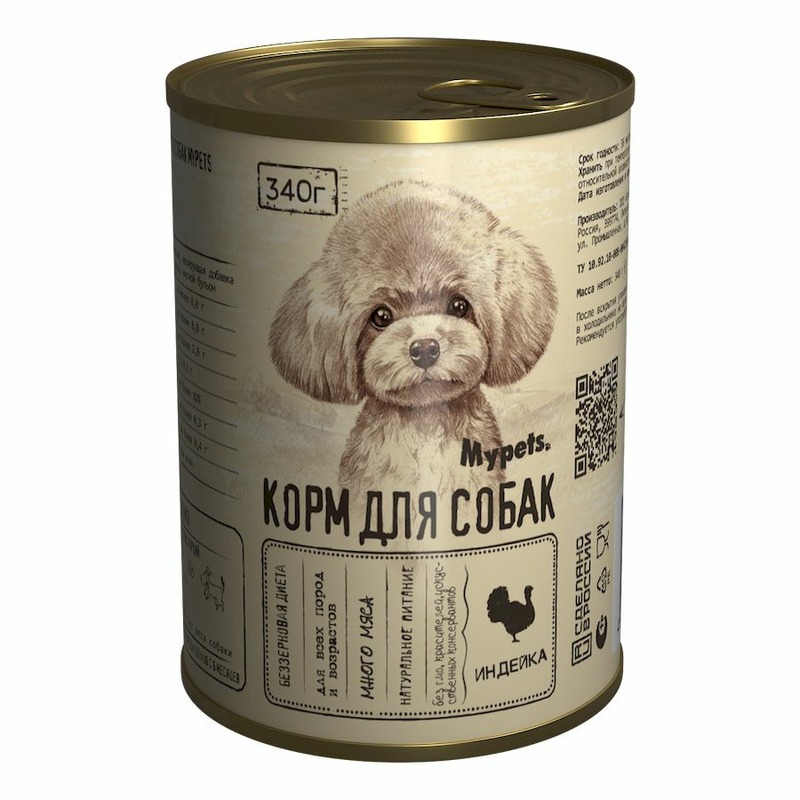 Mypets влажный корм для собак полноценный, с индейкой, в консервах - 340 г (12 шт), размер Для всех пород 470926 - фото 1