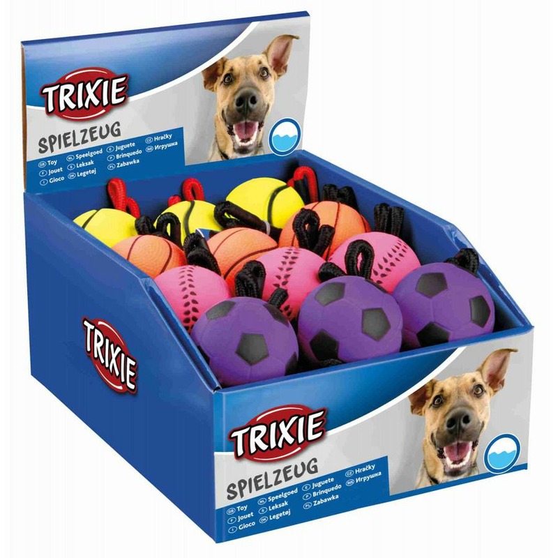 Мяч Trixie для собак с веревкой Ф6 см/30 см неоновые trixie мяч веревочный для кошек ф6 5 см