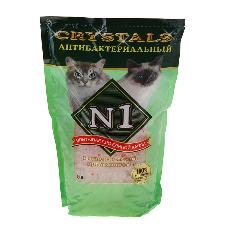 Наполнитель N1 Crystals антибактериальный силикагелевый для кошачьего туалета 5 л n1 n1 силикагелевый наполнитель 100% silica gel 1 63 кг