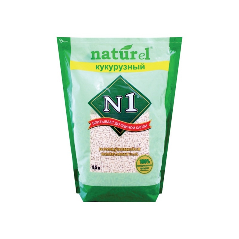 комкующийся наполнитель n1 naturel зеленый чай 17 5л 1 шт Наполнитель N1 Naturel Кукурузный комкующийся для кошачьего туалета 4,5 л
