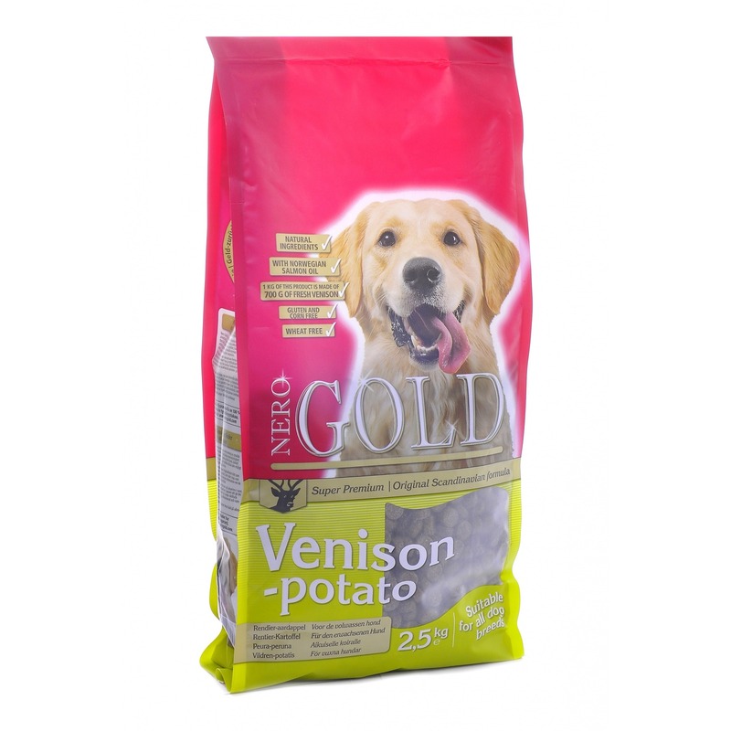 цена Nero Gold Adult Dog Venison & Potato сухой корм для собак, c олениной и сладким картофелем - 2,5 кг