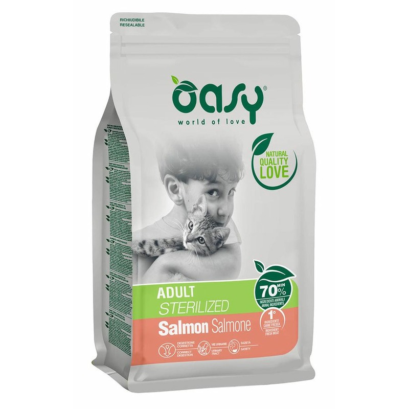 Oasy Dry Cat Adult Sterilized сухой корм для взрослых стерилизованных кошек с лососем - 300 г