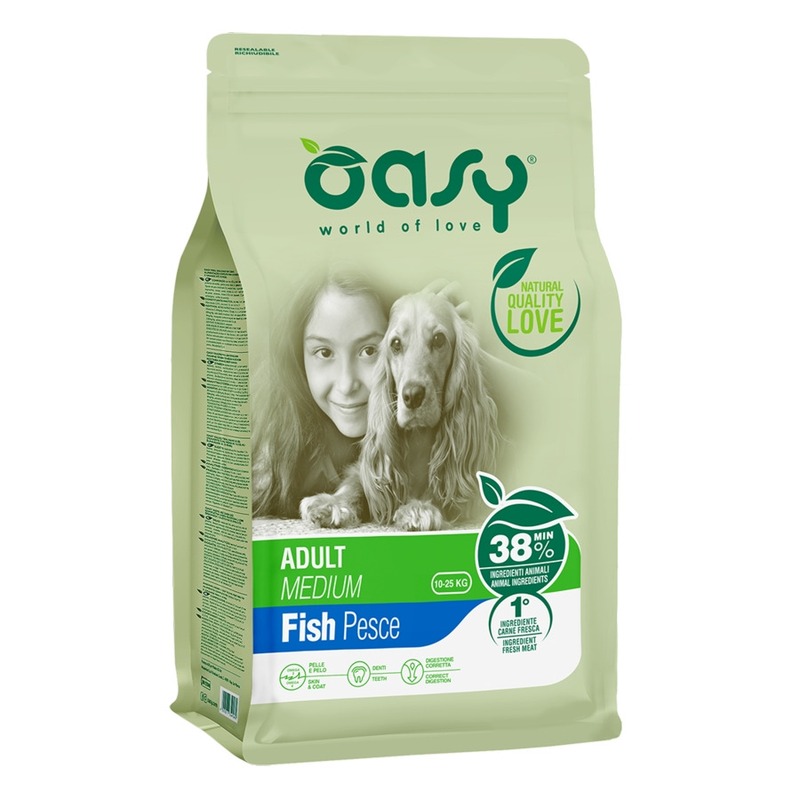 Oasy Dry Dog Adult Medium Fish сухой корм для взрослых собак средних пород с рыбой 44854