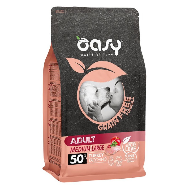 Oasy Dry Grain Free Medium/Large Breed Professional сухой корм для взрослых собак средних и крупных пород беззерновой с индейкой - 12 кг 37364